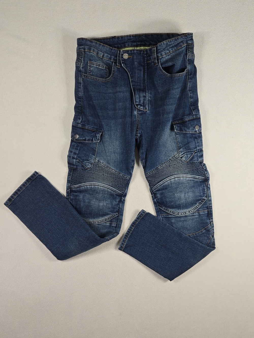 Womens Dark Blue Cargo Moto Jeans